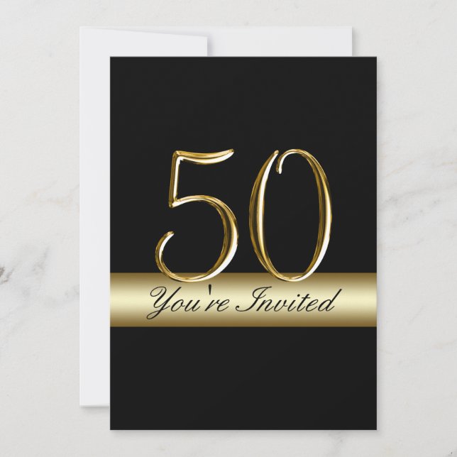 Black Metal Gold Print 50th Birthday Invitations (Front)