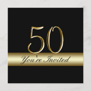 Black Metal Gold Print 50th Birthday Invitations