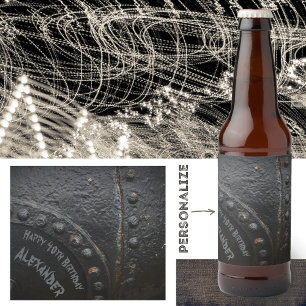 Black metal industrial-style man's party  beer bottle label