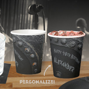 Black metal industrial-style man's party paper cups