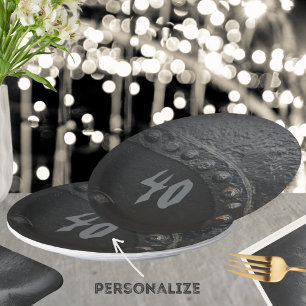 Black metal industrial-style man's party  paper plate