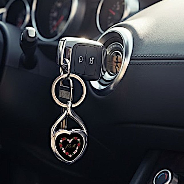 Black metal keychain with a pink and red heart (Creator Uploaded)