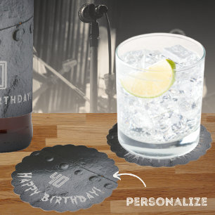 Black metal loft-style man's party paper coaster