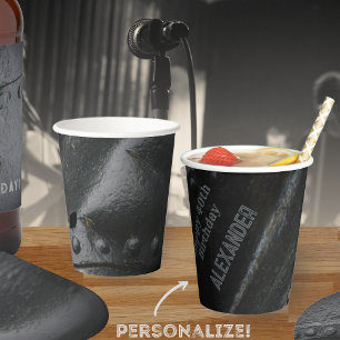 Black metal minimalist man's party paper cups