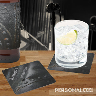 Black metal minimalist man's party  square paper coaster