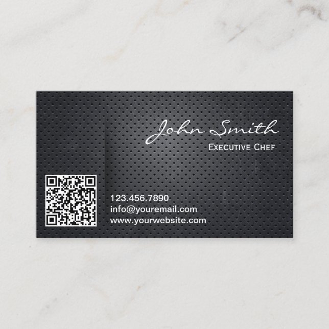 Black Metal QR Code Chef Business Card (Front)