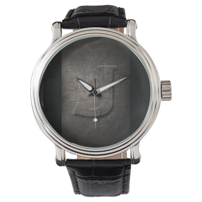 Black Metal Rustic J Monogram Watch (Front)