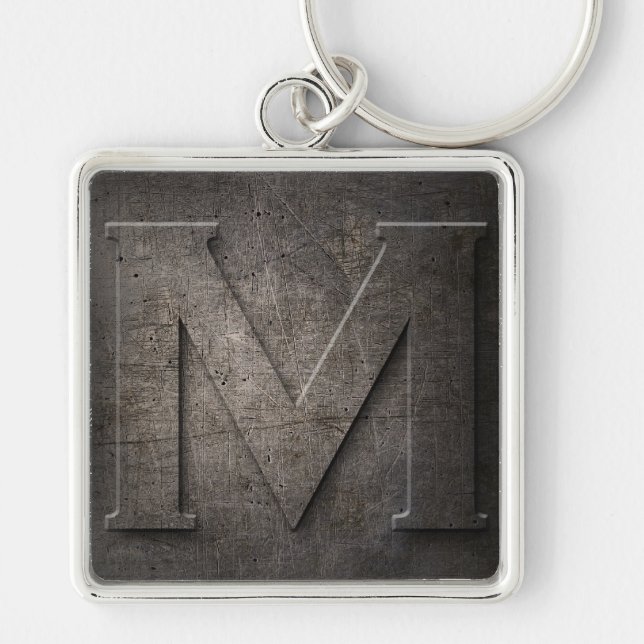Black Metal Rustic M Monogram Keychain (Front)