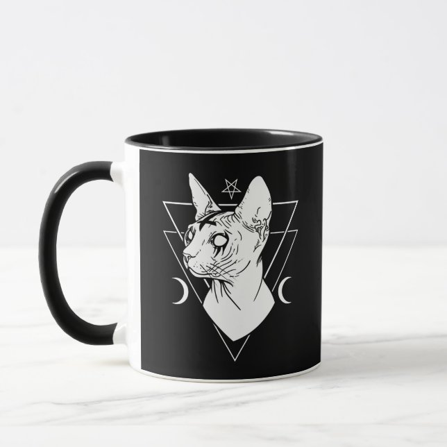 Black Metal Sphynx Cat Goth and Death Metal  Mug (Left)