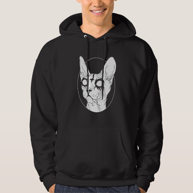 Black Metal Sphynx Cat I Goth And Death Metal Hoodie (Front)