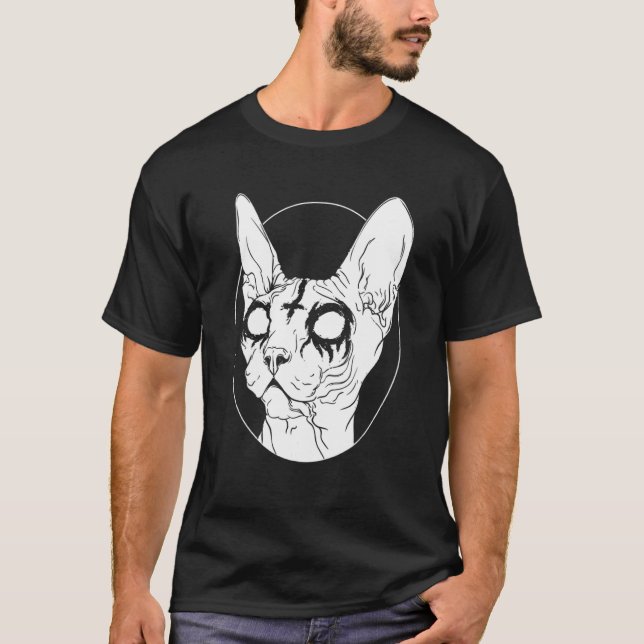 Black Metal Sphynx Cat I Goth And Death Metal T-Shirt (Front)