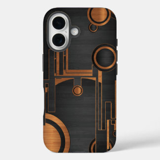 black metal with wood circles iPhone 16 case
