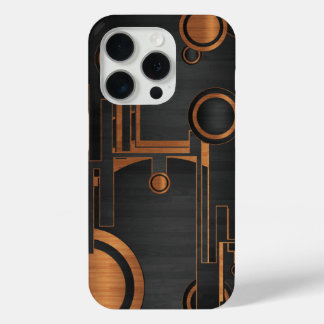 black metal with wood circles iPhone 15 pro case