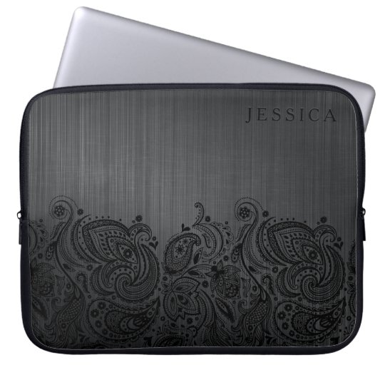 Black Metallic Background & Black Paisley Lace Laptop Sleeve