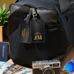 Black Metallic Background Gold Typography Luggage Tag<br><div class="desc">Image of a black brushed metallic texture background with a gold custom typography.</div>