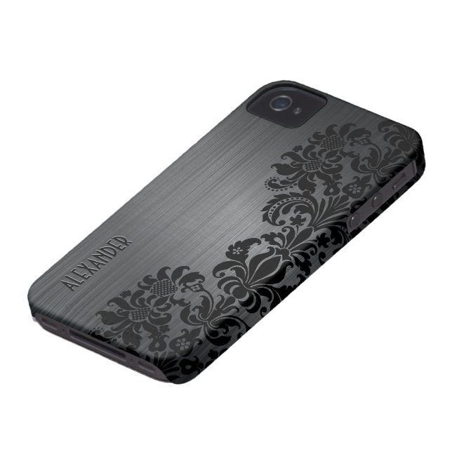 Black Metallic Brushed Aluminium & Floral Damasks Case-Mate iPhone Case (Bottom)