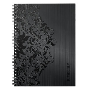 Black Metallic Brushed Aluminium & Floral Lace  Notebook