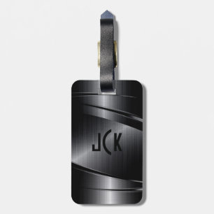 Black Metallic  Brushed Aluminium Look Luggage Tag