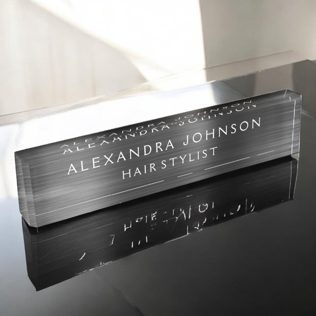 Black Metallic Foil Modern Elegant Business Nameplate (Creator Uploaded)