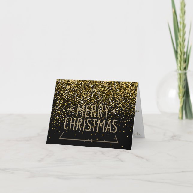 Black Metallic Glitter Gold Platinum Holiday Card (Front)