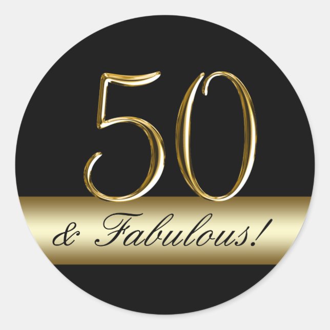Black Metallic Gold 50th Birthday Classic Round Sticker (Front)