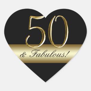 Black Metallic Gold 50th Birthday Heart Sticker