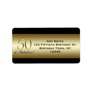 Black Metallic Gold 50th Birthday Label