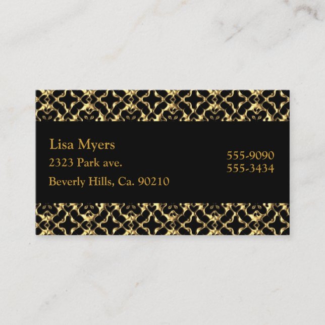 Black & Metallic Gold Lattice Business Card (Front)