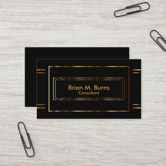 Black Metallic Gold Lines Business Card (Front/Back In Situ)