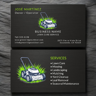 Black Metallic Green Lawn Care Service  Business Card