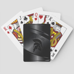 Black Metallic Look Roman Helmet Custom Text Playing Cards