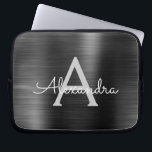 Black Metallic Modern Stainless Steel Monogram Laptop Sleeve<br><div class="desc">Black and Grey Faux Stainless Steel Metallic Foil Modern and Elegant Monogram Sleeve. This monogrammed personalised laptop sleeve can be customised to include your initial and first name and makes a perfect Christmas or Birthday Gift.</div>