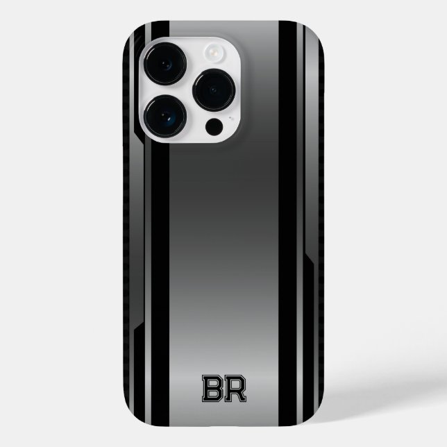 Black & Metallic Silver Geometric Masculine Design Case-Mate iPhone Case (Back)