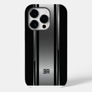 Black & Metallic Silver Geometric Masculine Design iPhone 14 Pro Case