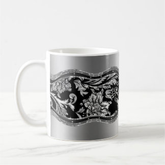 Black & Metallic Silver Vintage Floral Damasks 2 Coffee Mug