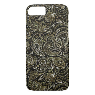 Black & Metallic Silver With Gold Floral Paisley iPhone 8/7 Case