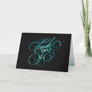 Black & Metallic Teal Thank You Card