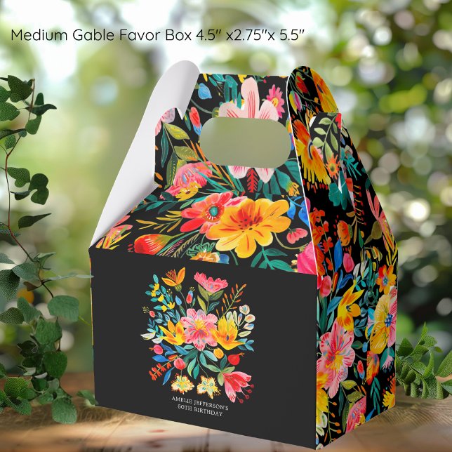 Black Mexican Bright Floral Fiesta Birthday Favour Box (Creator Uploaded)