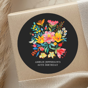 Black Mexican Bright Floral Fiesta Favor Classic Round Sticker