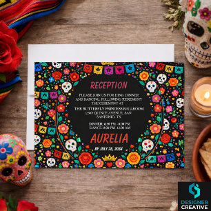 Black Mexican Fiesta Floral Gold Tiara Quinceañera Enclosure Card