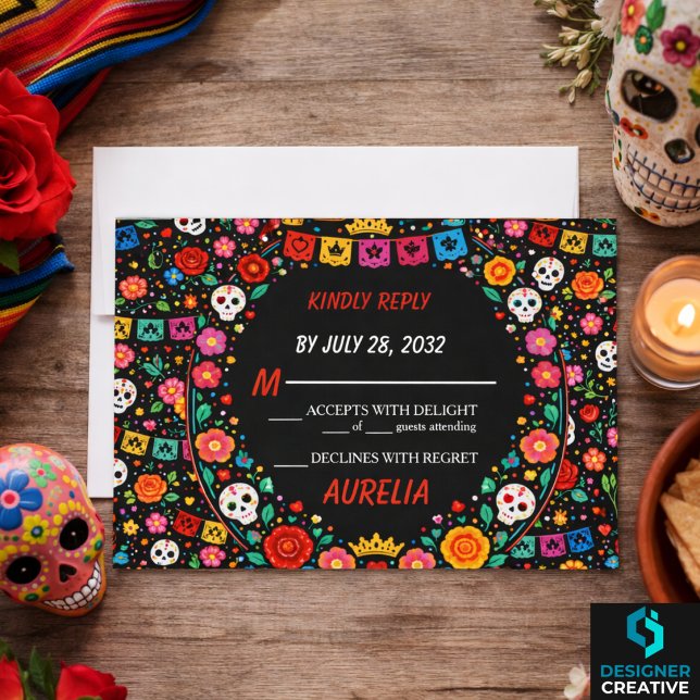 Black Mexican Fiesta Floral Gold Tiara Quinceañera RSVP Card (Black Mexican Fiesta Floral Gold Tiara Quinceañera RSVP Card
)