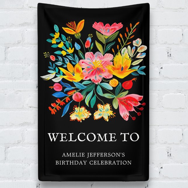 Black Mexican Fiesta Floral Party Welcome Banner (Creator Uploaded)