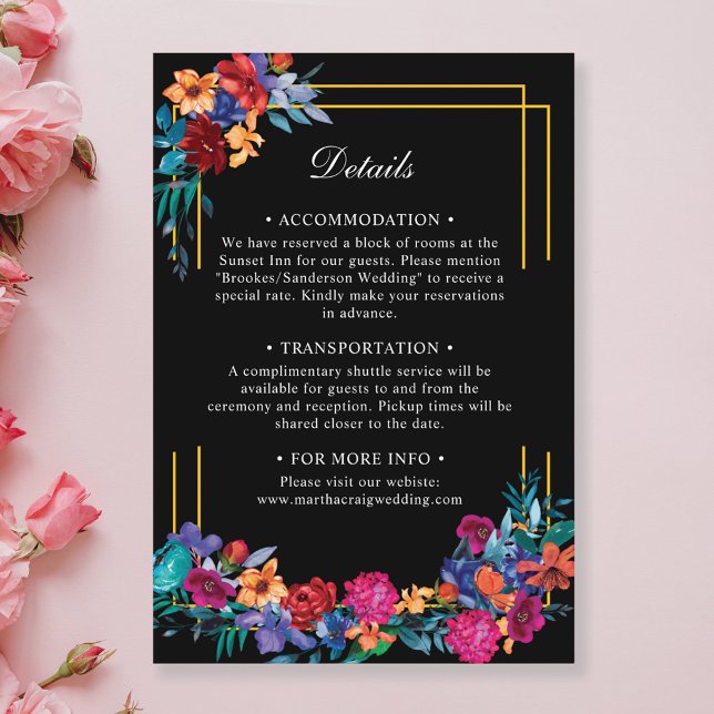 Black Mexican Fiesta Floral Wedding Details Enclosure Card (Creator Uploaded)