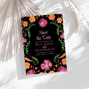 Black Mexican Floral Fiesta Save the Date Invitation