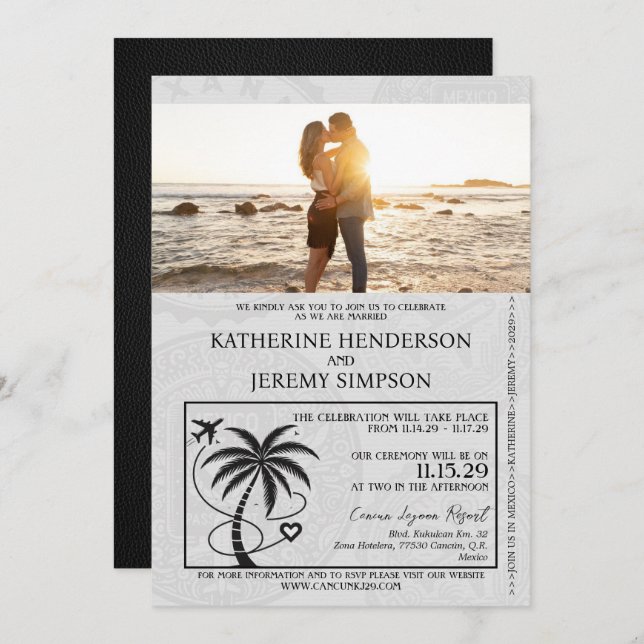 Black Mexico Passport Wedding Invitation (Front/Back)