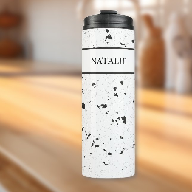 Black & Micro Grey Marble Terrazzo Pattern 12oz Thermal Tumbler (Creator Uploaded)