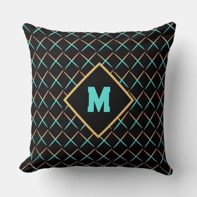 black mid century modern abstract retro pattern  cushion (Front)