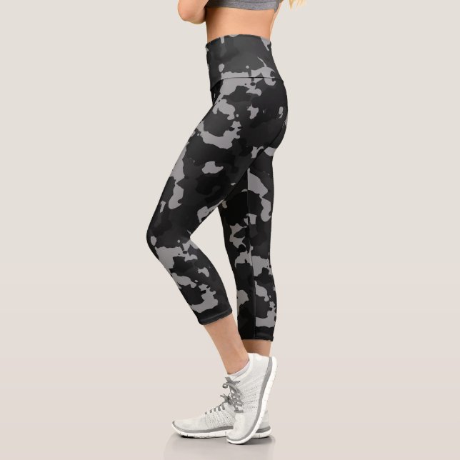 Black Military Army Camouflage Camo Urban Capri Leggings (Left)