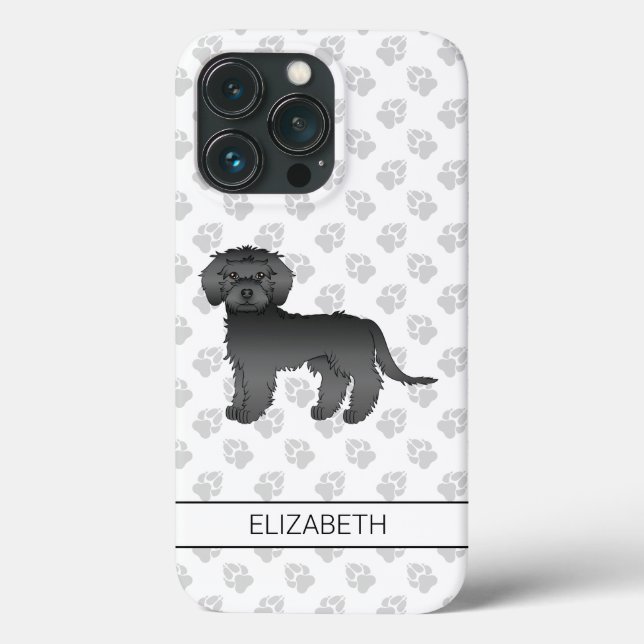 Black Mini Goldendoodle Cartoon Dog & Name Case-Mate iPhone Case (Back)
