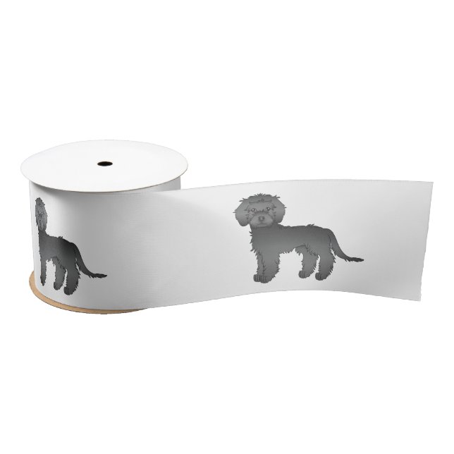 Black Mini Goldendoodle Cute Cartoon Dogs Satin Ribbon (Spool)